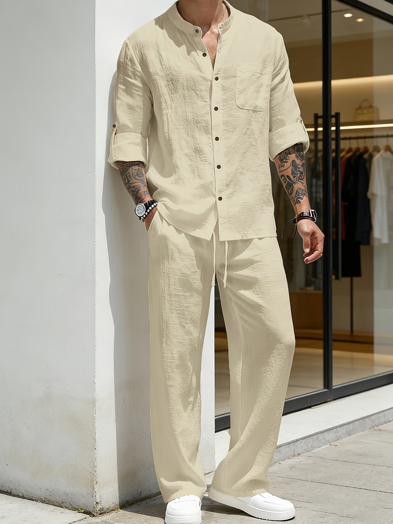 Linènce — Linen Blend Shirt & Trouser Two-Piece Set