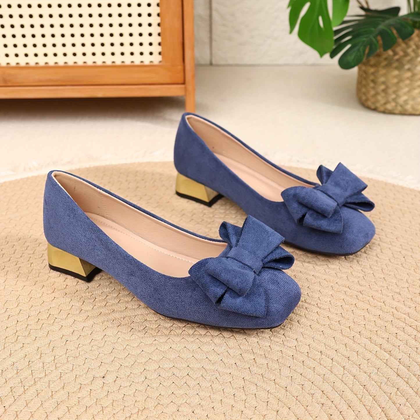 Bow Elegant Chunky Heel Square-Toe High Heels - Elegant Women Shoes