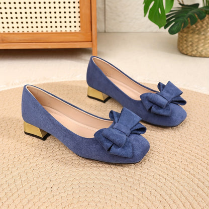 Bow Elegant Chunky Heel Square-Toe High Heels - Elegant Women Shoes