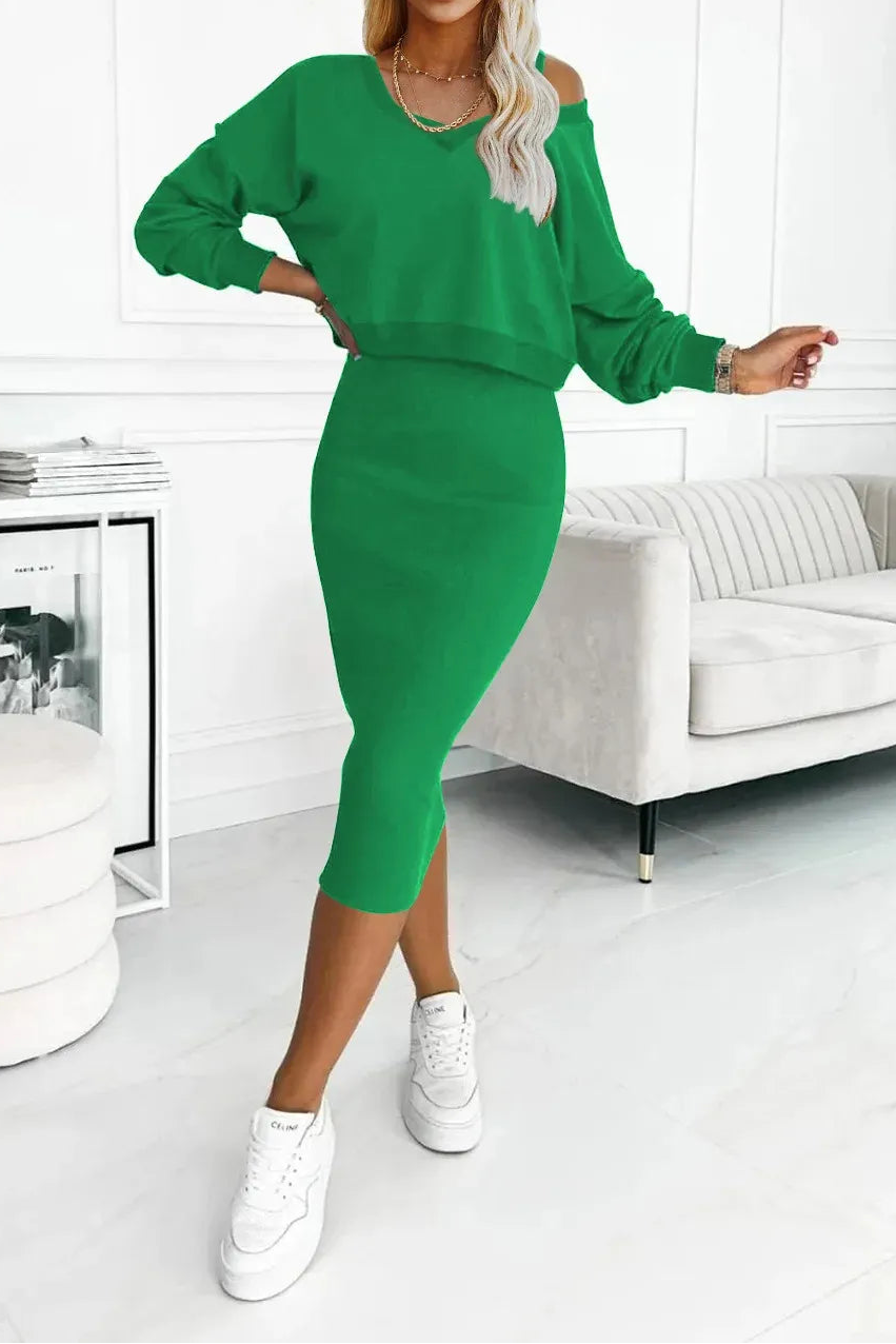 Vène — Sleeveless Dress & V-Neck Sweater Set