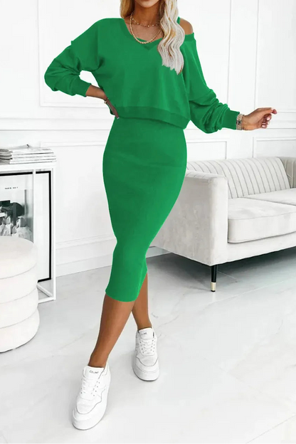 Vène — Sleeveless Dress & V-Neck Sweater Set