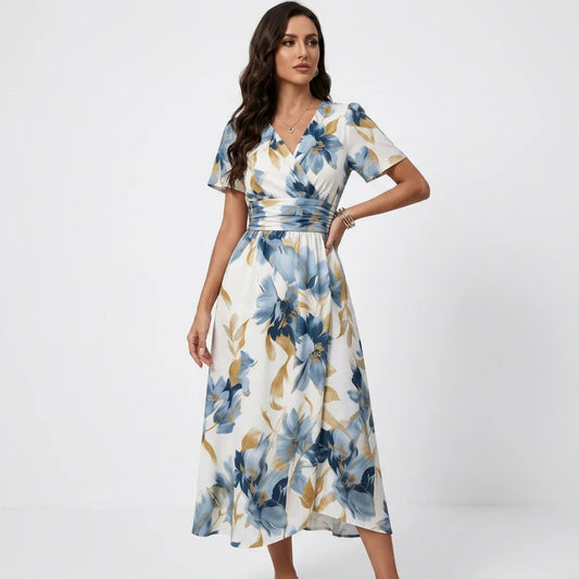 Denise — Floral Wrap-Waist Midi Dress