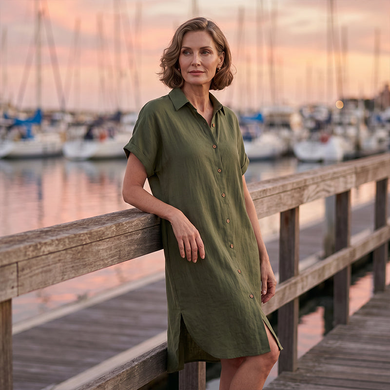 Lorienne — Buttoned Cotton-Linen Shirt Dress