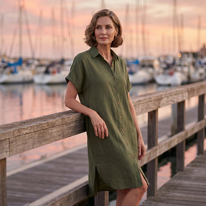 Lorienne — Buttoned Cotton-Linen Shirt Dress