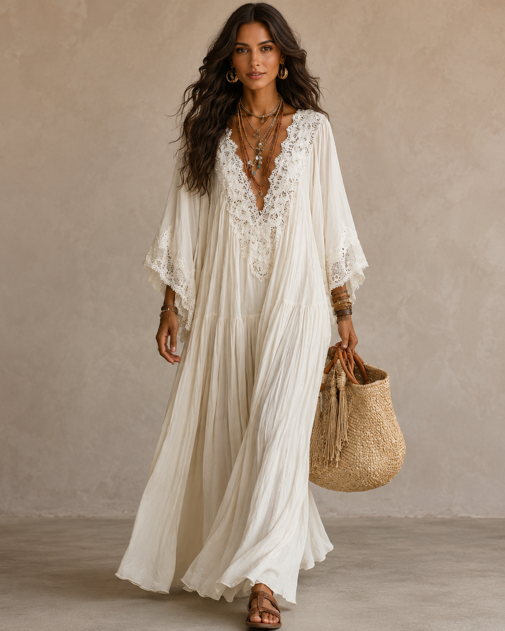 Adelaida — Chiffon Maxi Dress with Batwing Sleeves