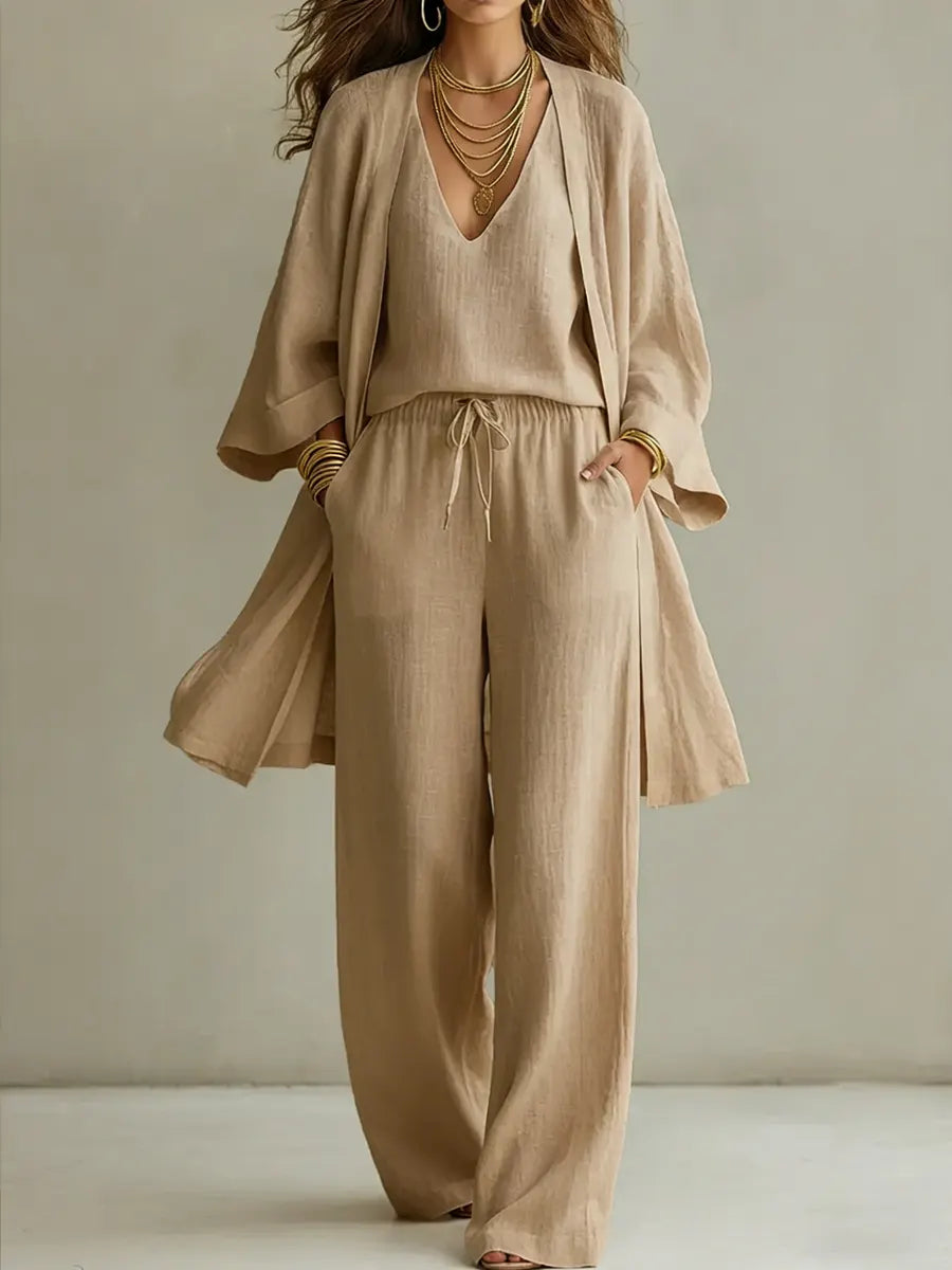 Velèn — Linen Cotton Wide-Leg Three-Piece Set