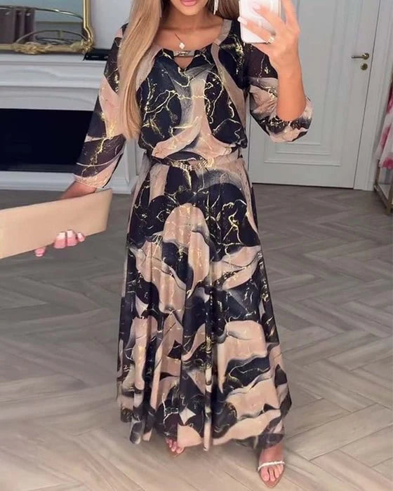 Aurélie — Elegant Printed Dress with Cinched Waist