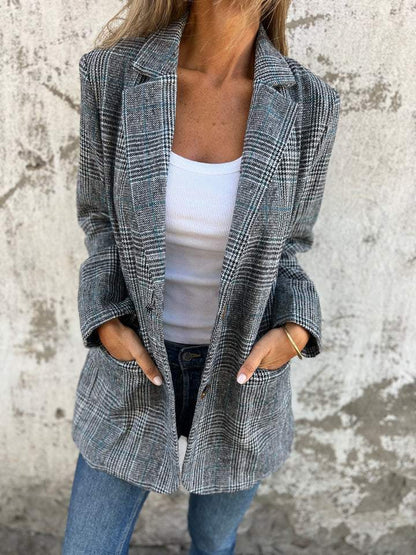 Casual Checkered Blazer with Lapels - Effortless Comfortable Blazer