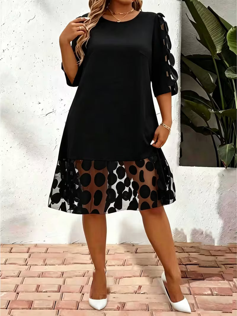 Puntelle — Flared Dot-Embellished Plus Size Midi Dress