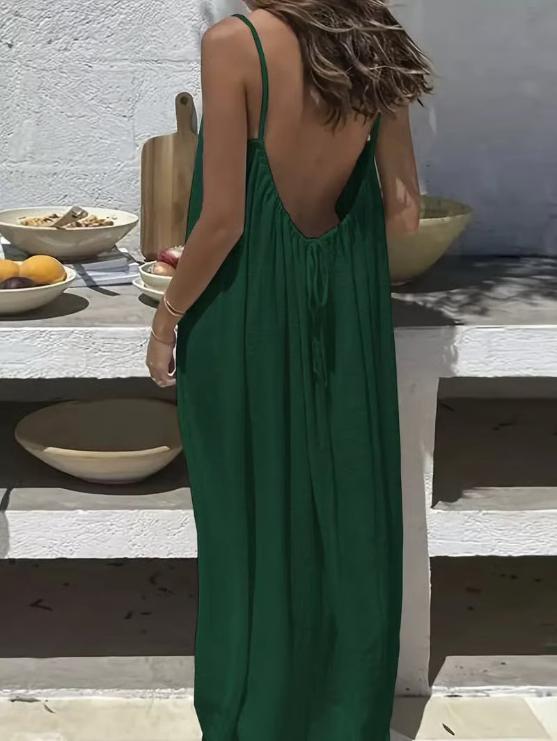 Vellaine — Open-Back Spaghetti Strap Maxi Dress