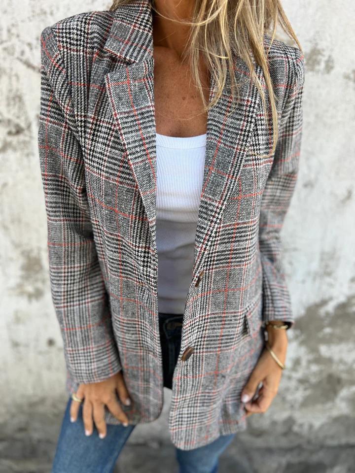 Casual Checkered Blazer with Lapels - Effortless Comfortable Blazer