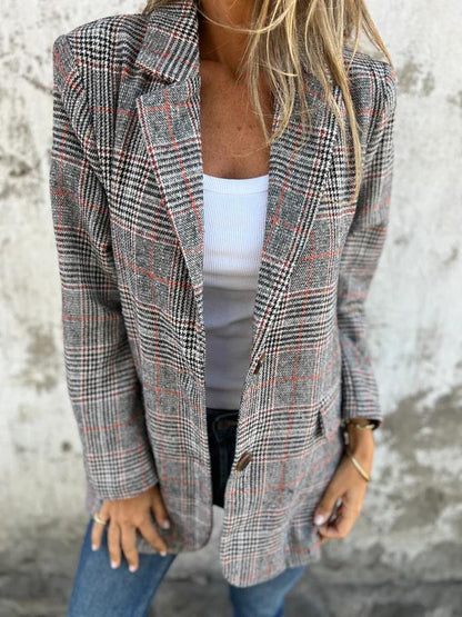 Casual Checkered Blazer with Lapels - Effortless Comfortable Blazer