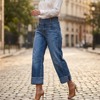 Marchella — Wide-Leg Cropped High-Waist Denim Pants