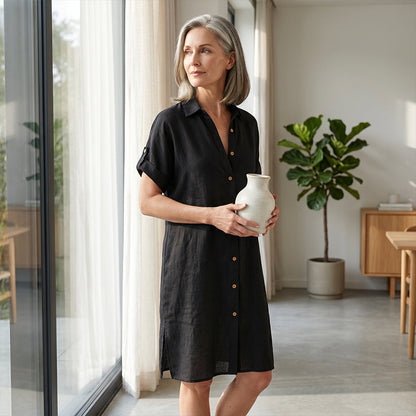 Lorienne — Buttoned Cotton-Linen Shirt Dress