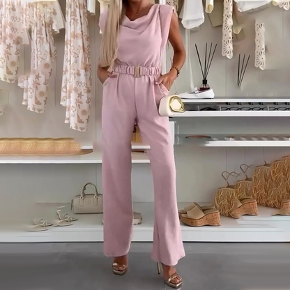 Sovaine — Sleeveless Draped-Neck Jumpsuit