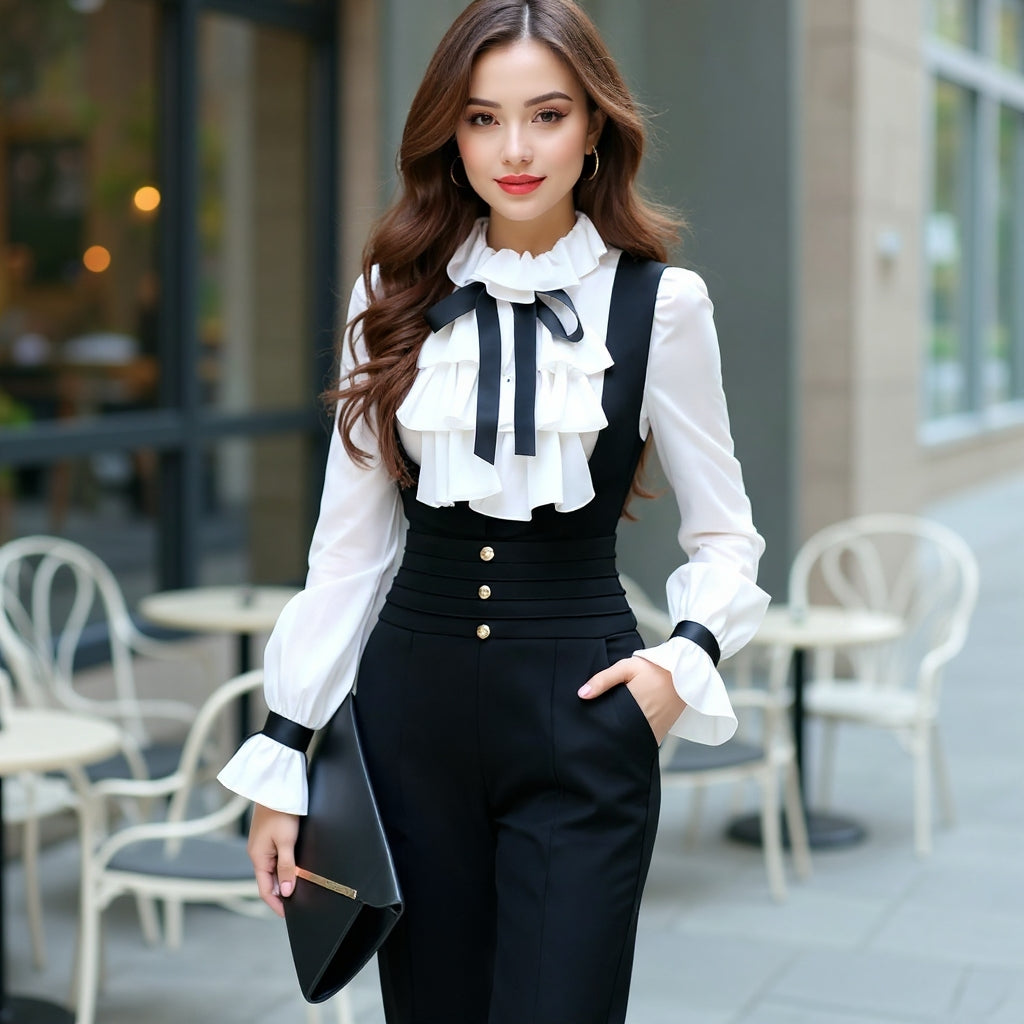 Tisa — Satin-Ribbon Shirt & Jumpsuit Set