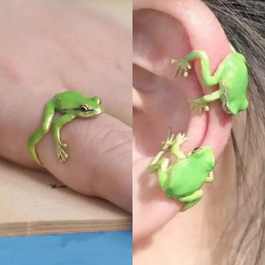 Frog Jewelry Set — Nature-Motif Ring & Earring