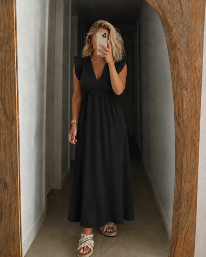 Abigail — Ruffle-Shoulder Maxi Dress