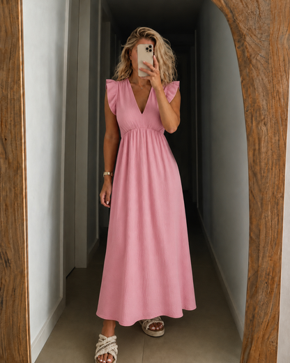 Abigail — Ruffle-Shoulder Maxi Dress