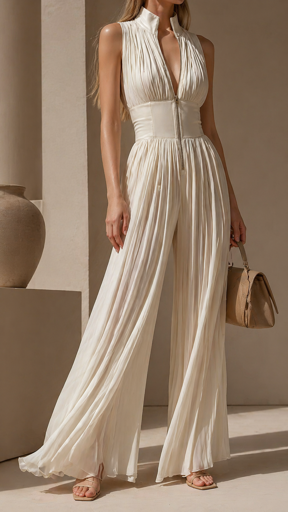 Mono Villa — Pleated Ivory Jumpsuit