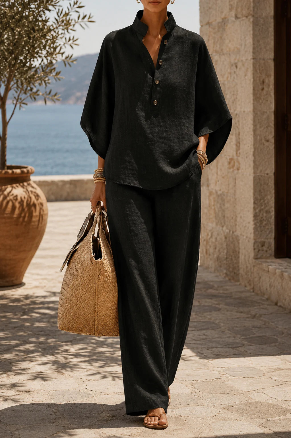 Mariel — Batwing Blouse & Wide-Leg Trouser Set
