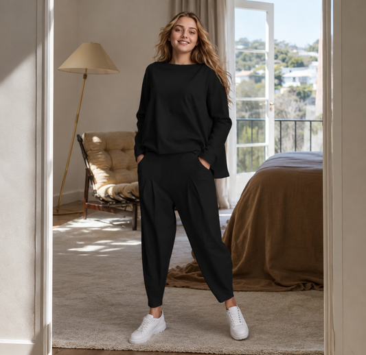 Vellorine — Long-Sleeved Crew Neck Top & Trousers Set
