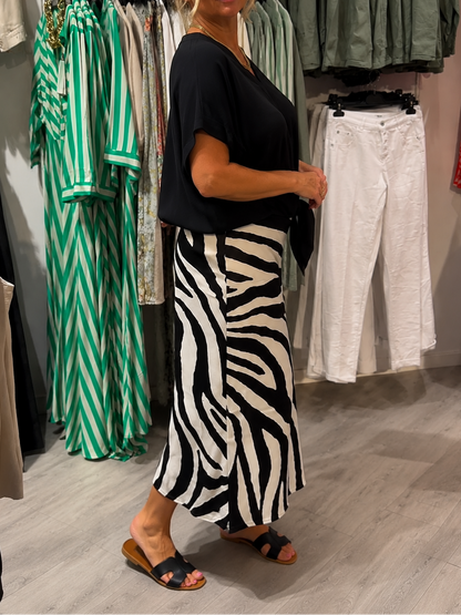 Zebrina — Tie-Front Blouse & Zebra-Print Midi Skirt Set