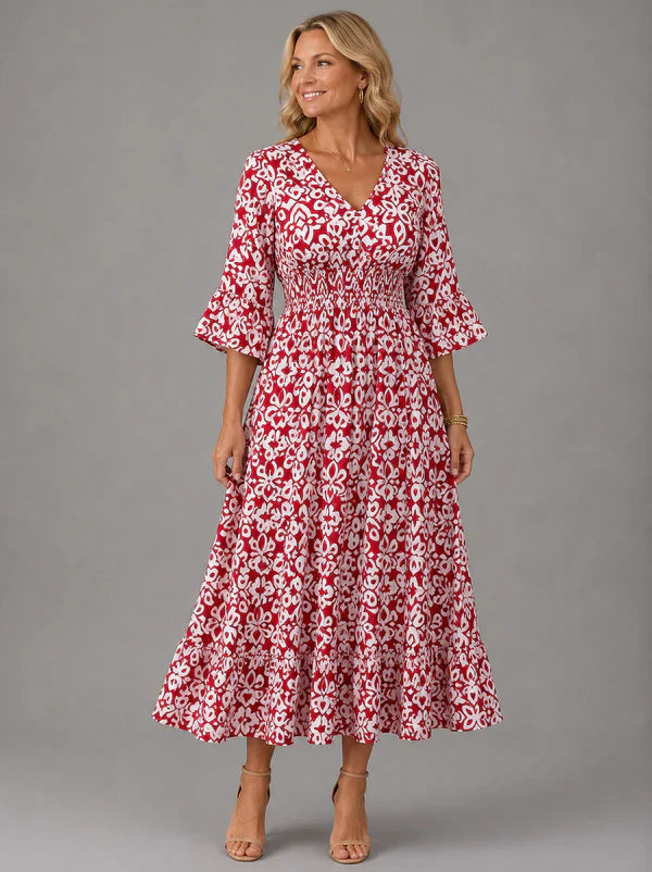Vivenne — V-Neck Vintage Maxi Dress