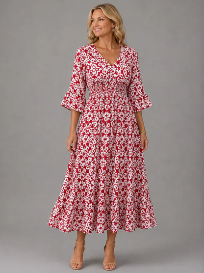 Vivenne — V-Neck Vintage Maxi Dress