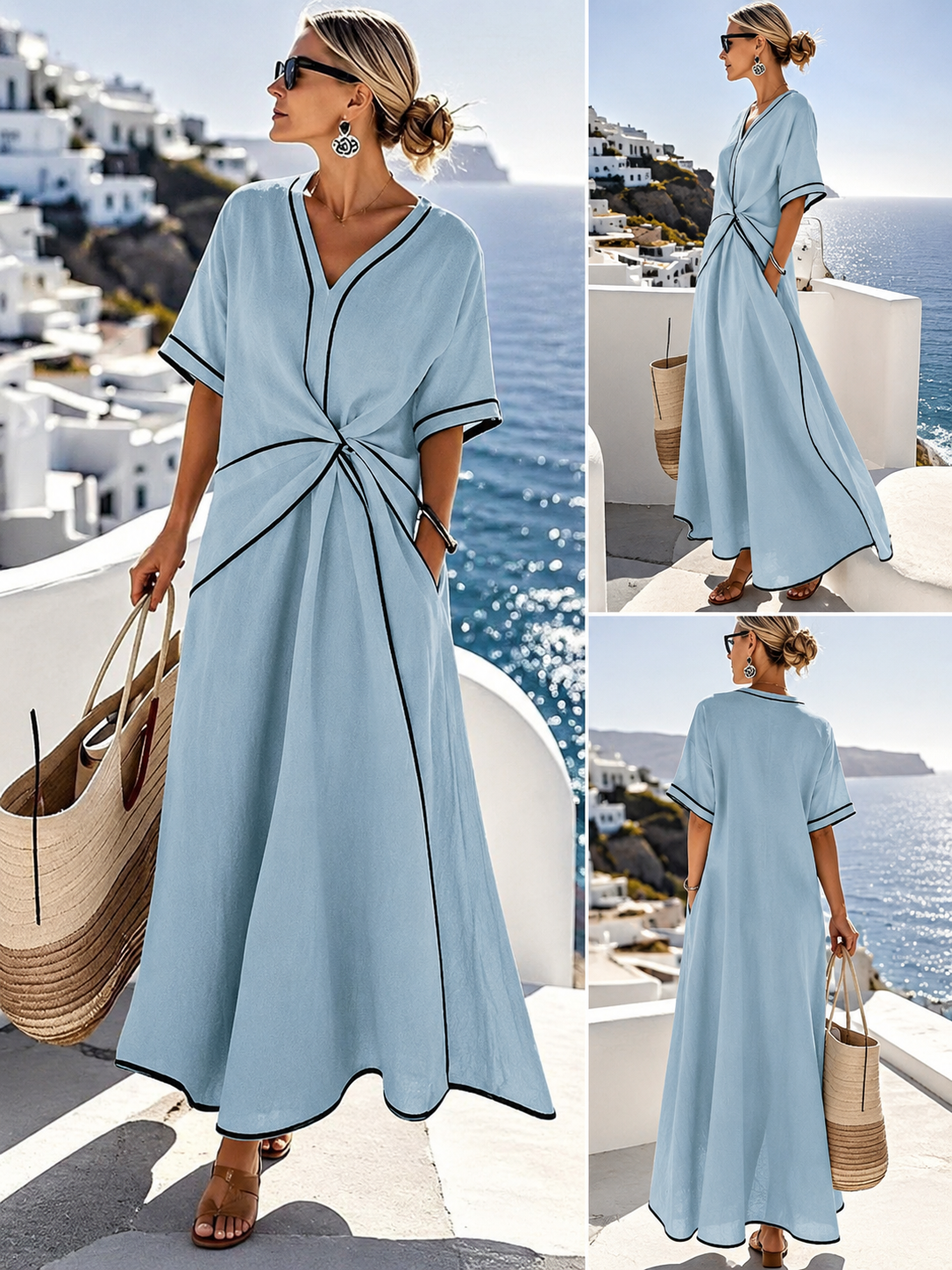 Linara — Loose Striped Cotton Maxi Dress