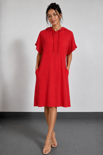 Aurève - Hooded Short-Sleeve Casual Dress