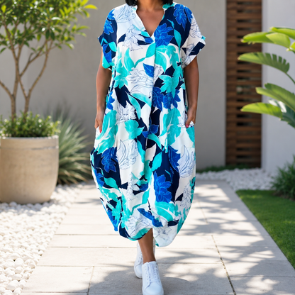 Palermia — Printed V-Neck Midi Dress