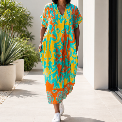 Palermia — Printed V-Neck Midi Dress