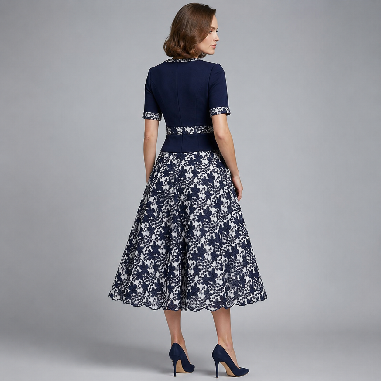Maré — Floral A-Line Faux Two-Piece Midi Dress