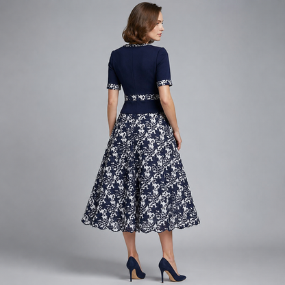 Maré — Floral A-Line Faux Two-Piece Midi Dress