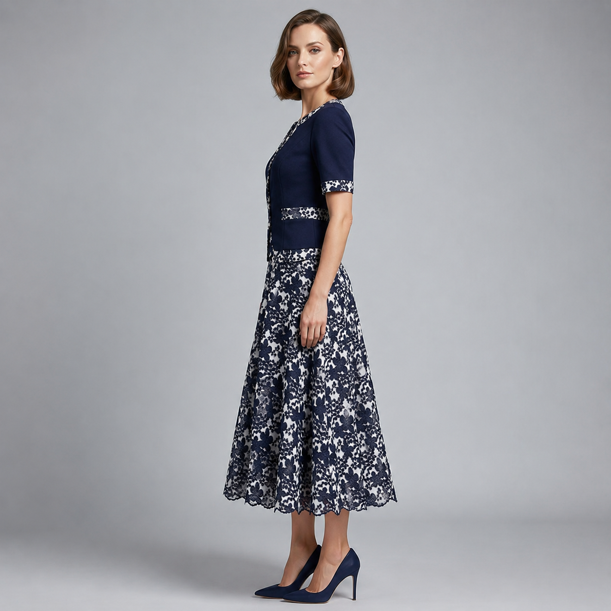 Maré — Floral A-Line Faux Two-Piece Midi Dress