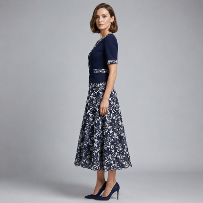 Maré — Floral A-Line Faux Two-Piece Midi Dress