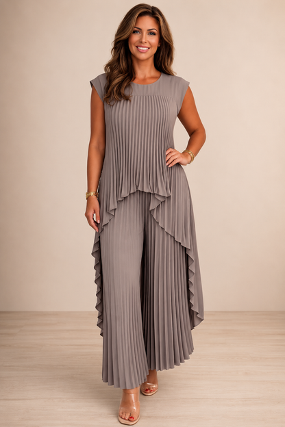 Lène — Pleated Top & Wide-Leg Pants Set