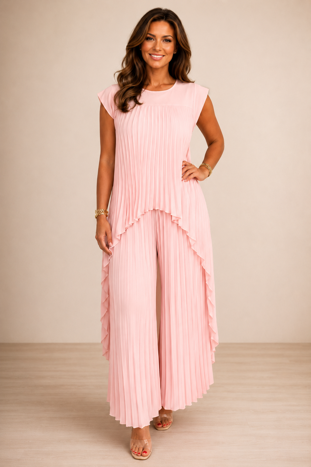 Lène — Pleated Top & Wide-Leg Pants Set