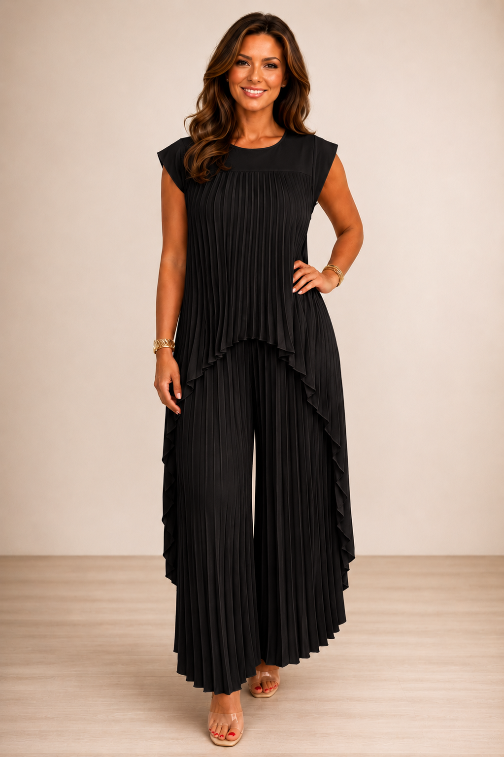 Lène — Pleated Top & Wide-Leg Pants Set