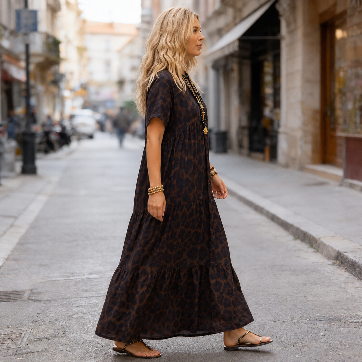 Félinae – Leopard Print Flowy Maxi Dress