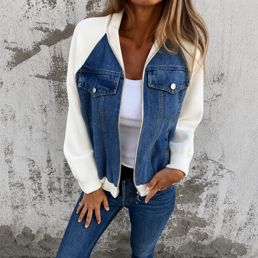 Rovelle — Patchwork Denim Zip-Up Jacket
