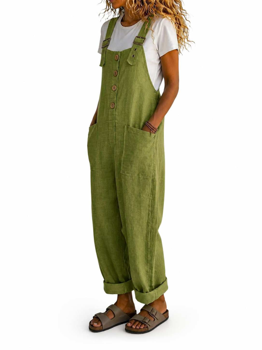 Velouri — Button-Front Wide Leg Overalls
