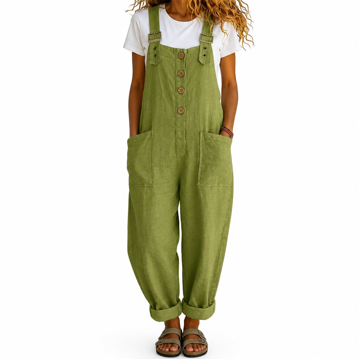 Velouri — Button-Front Wide Leg Overalls