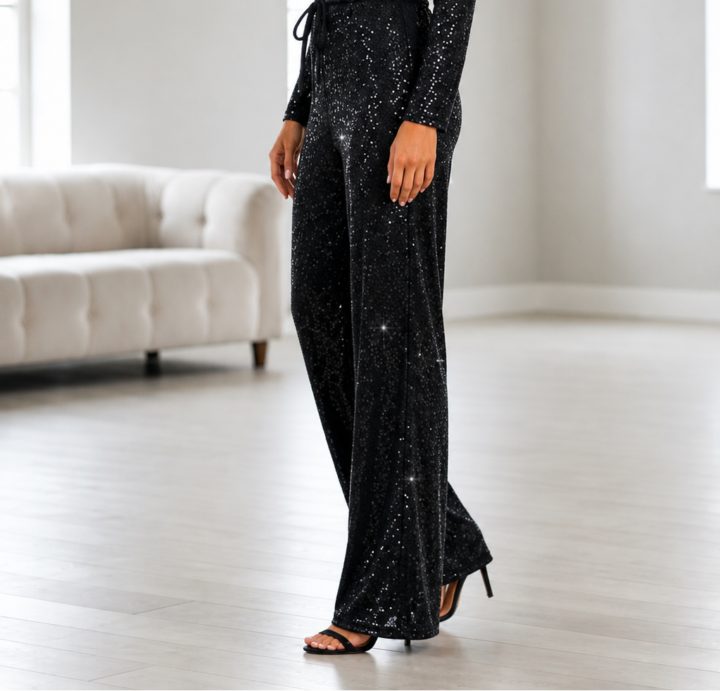 Lumivra — Wide-Leg Sequin Trousers