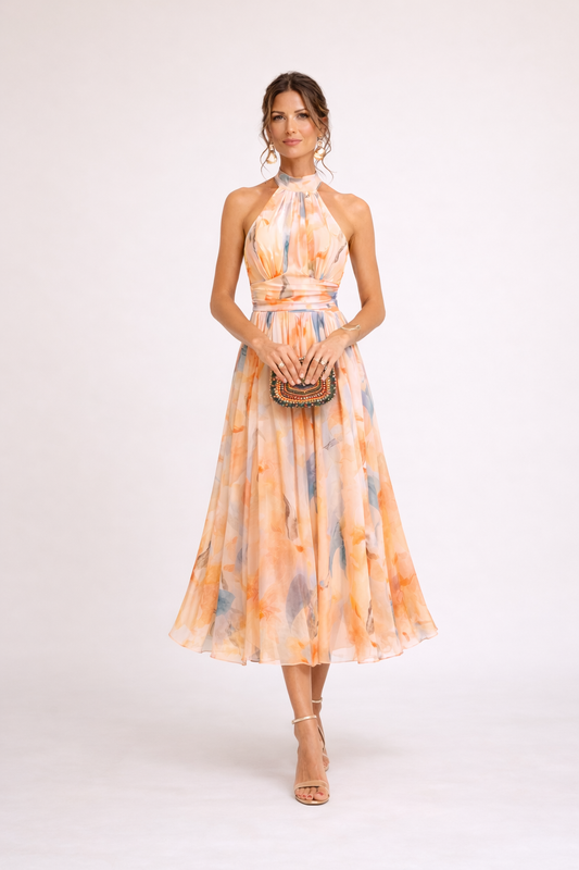 Camille — Watercolour Halter Dress