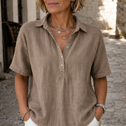 Vera — Linen-Style Collared Blouse