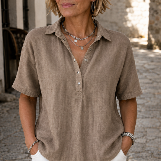 Vera — Linen-Style Collared Blouse