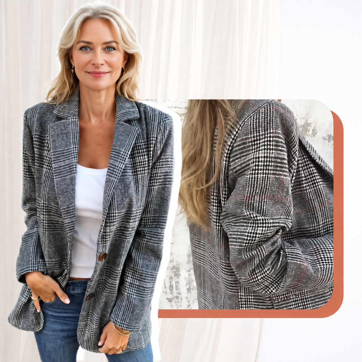 Clarendon  —  Tailored Check Lapel Blazer