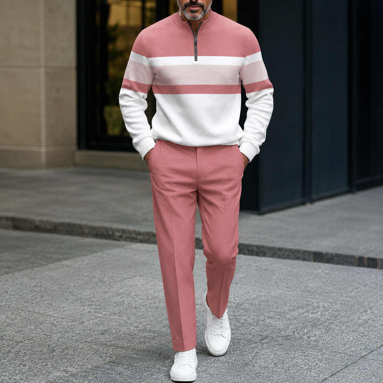 Straven — Graphic Stripe Half-Zip Pullover & Trouser Set